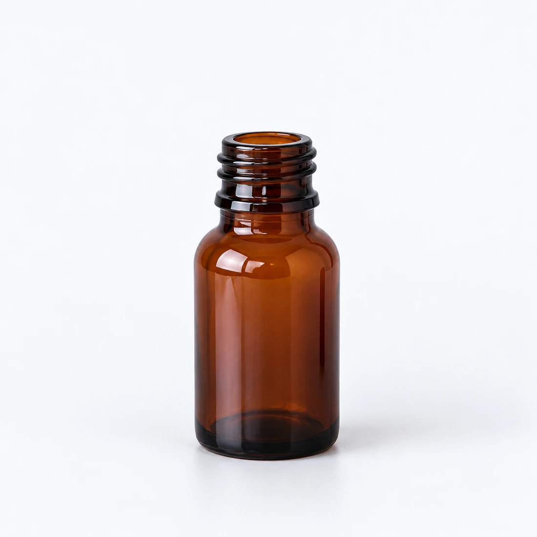 Amber glass bottle · 10 ml / Amber body, threaded open neck